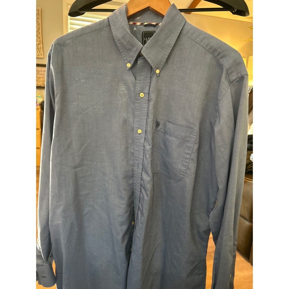 US Polo Assn Mens Wrinkle Free Long Sleeve Button Down Dress Shirt Blue L